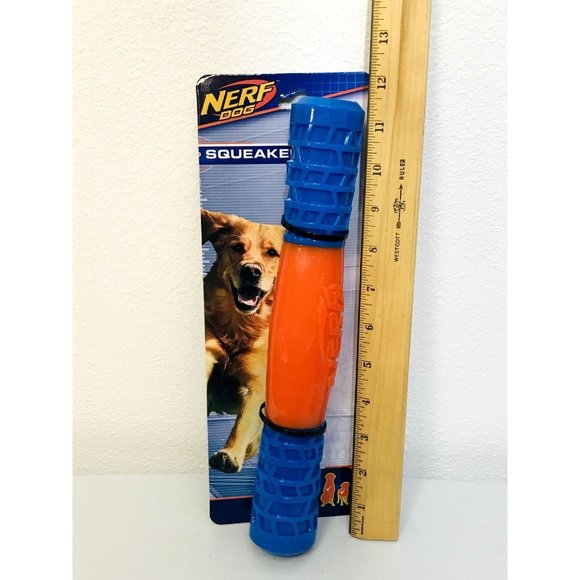 Nerf Dog Squeaker Durable Rubber Stick Orange Blue - Picture 3 of 3